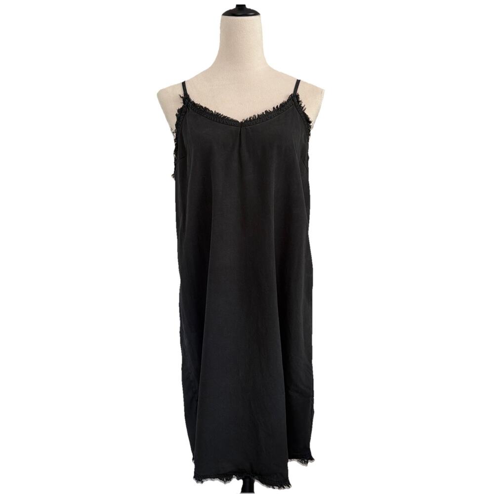 Carly Jean Los Angeles Slip Dress Women Med Black Knee Length Frayed Detail Boho